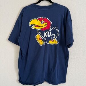 Vintage Y2K Nike Mens XL Kansas Jayhawks Navy Graphic T-Shirt Logo Streetwear